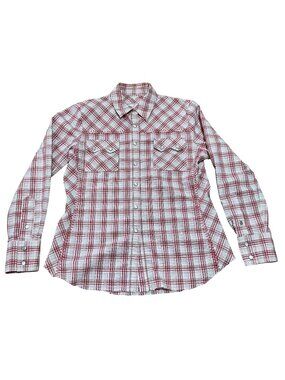 Vtg Authentic Cabi Wild West Wear Plaid Pearl Snap Shirt M Red White Western